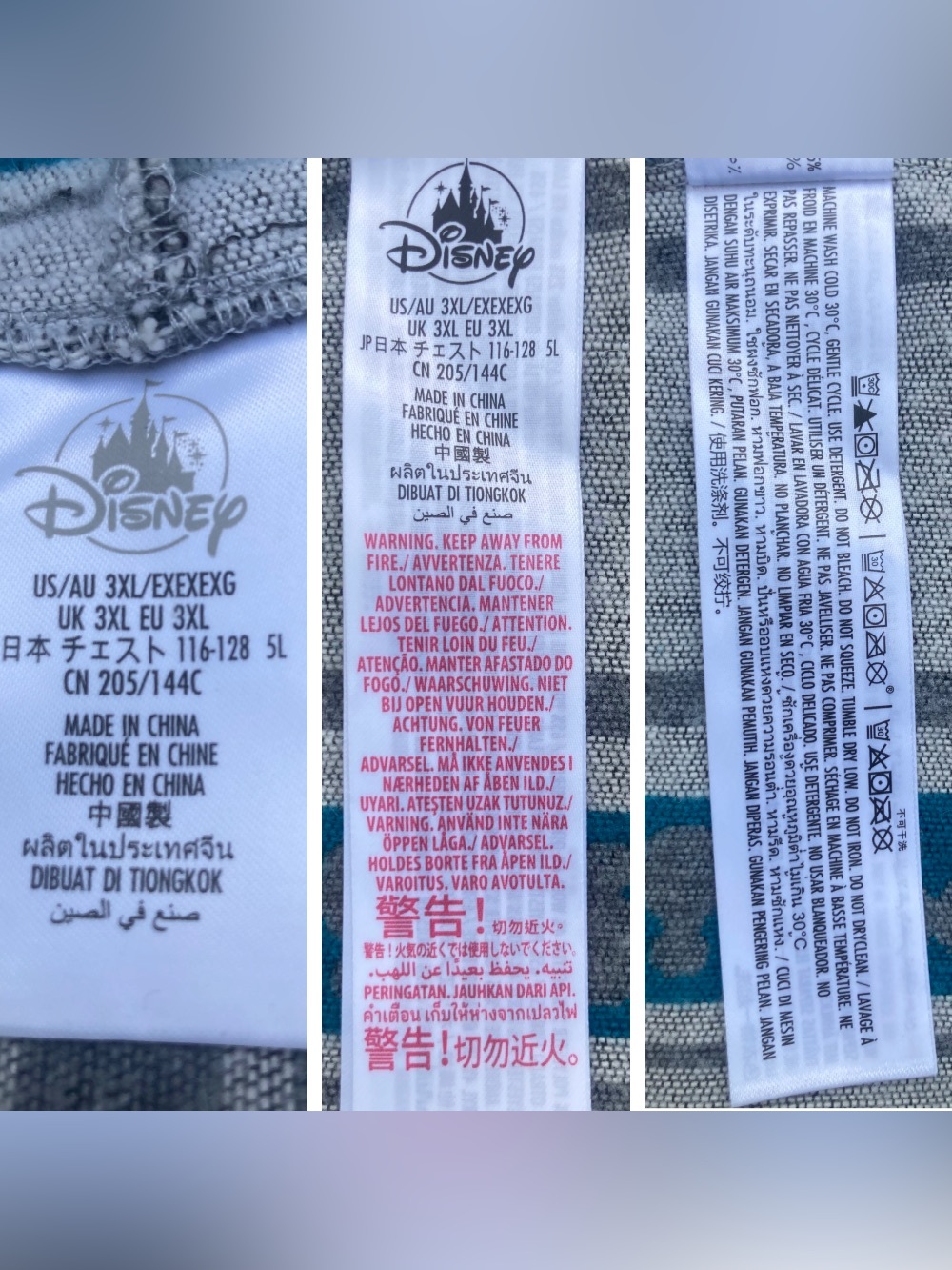Disney 3X Mickey Mouse Baja Hoodie Sweatshirt, Gray & Teal Striped Sz 3X, Unisex - Picture 10 of 11
